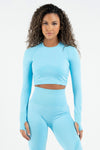 TLF React Seamless Long Sleeve Crop Top Turquoise Heather 1