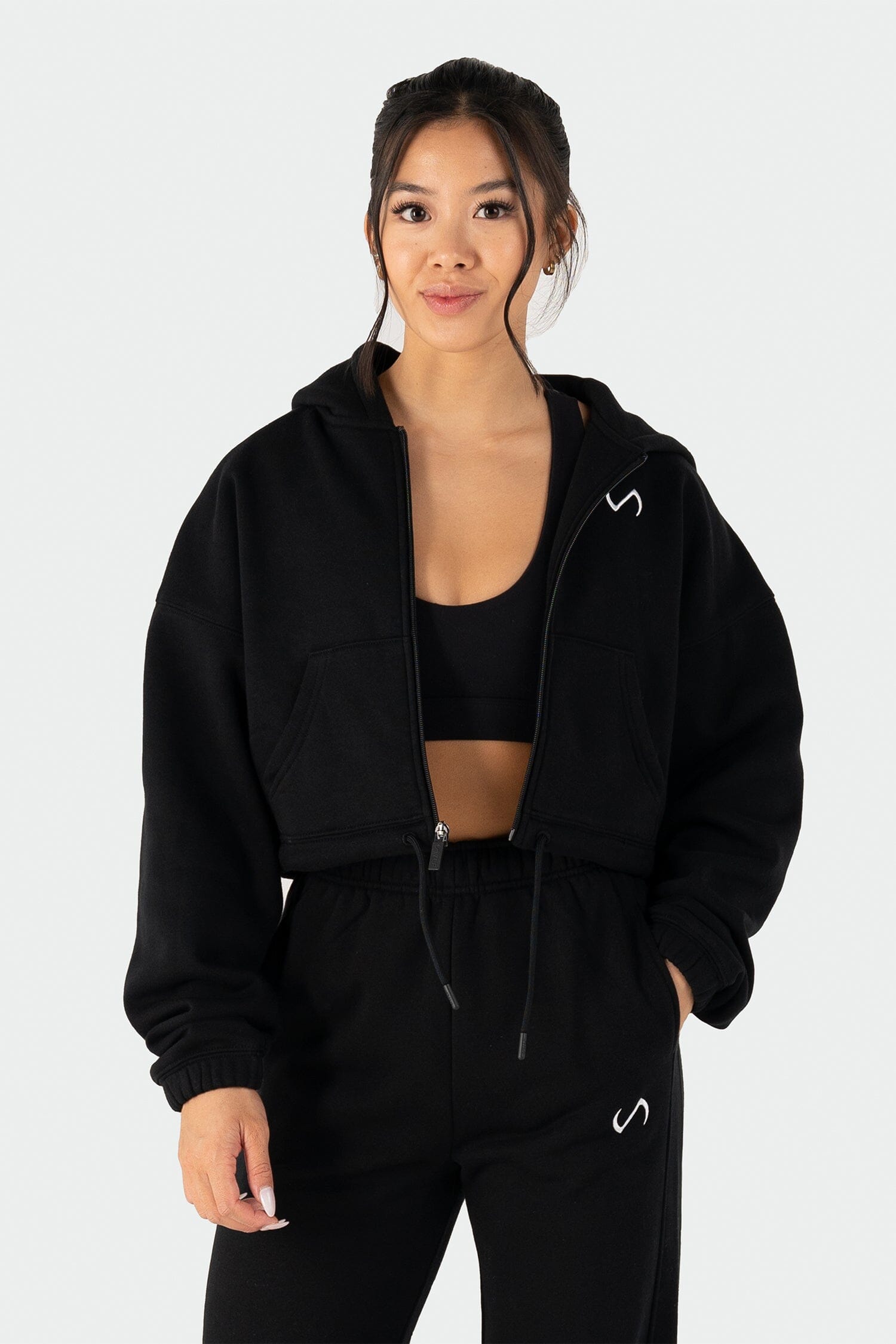 TLF Reset – Fleece Cropped Zip-up Hoodie -  BLACK  - 1