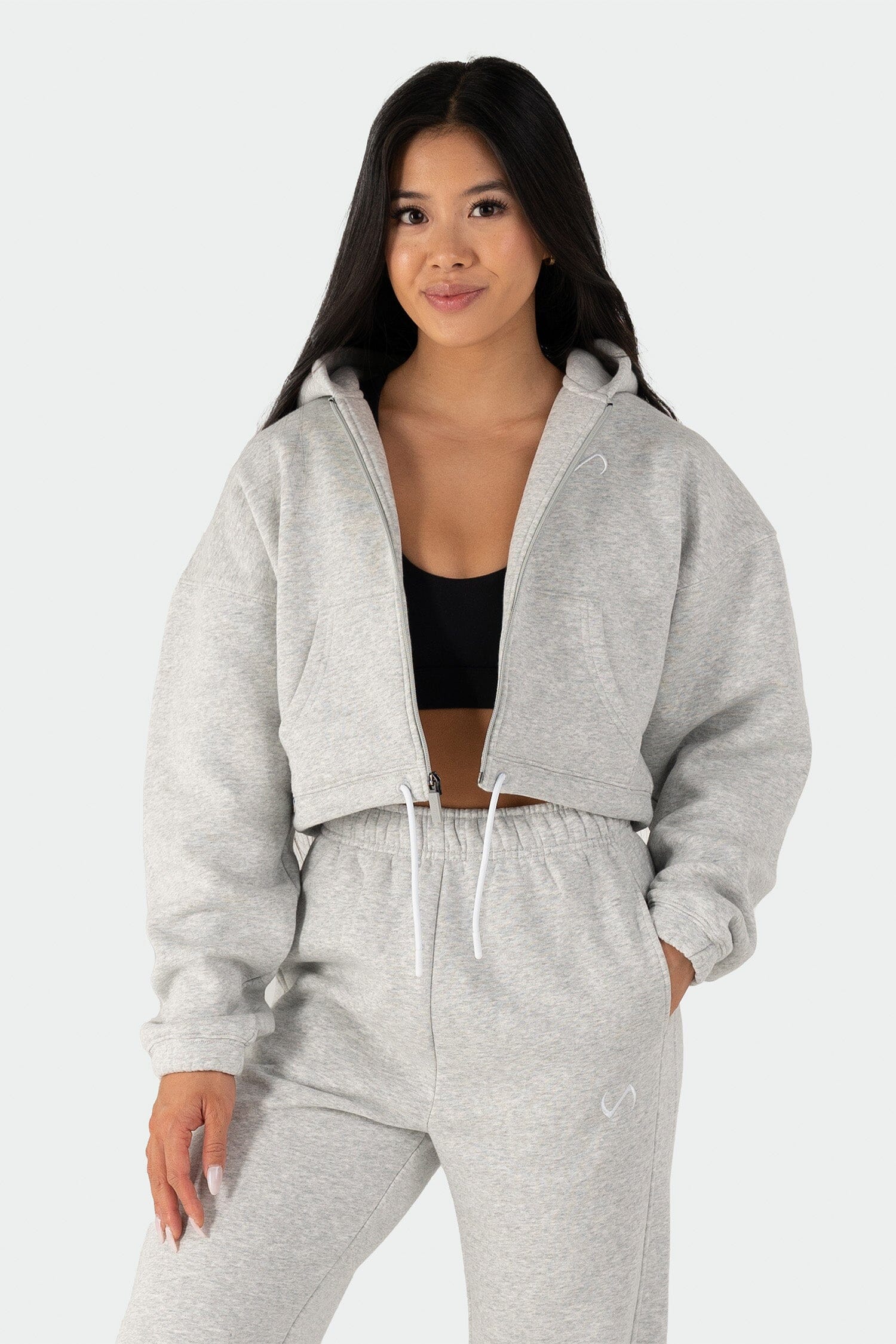 TLF Reset – Fleece Cropped Zip-up Hoodie -  Gray  - 1