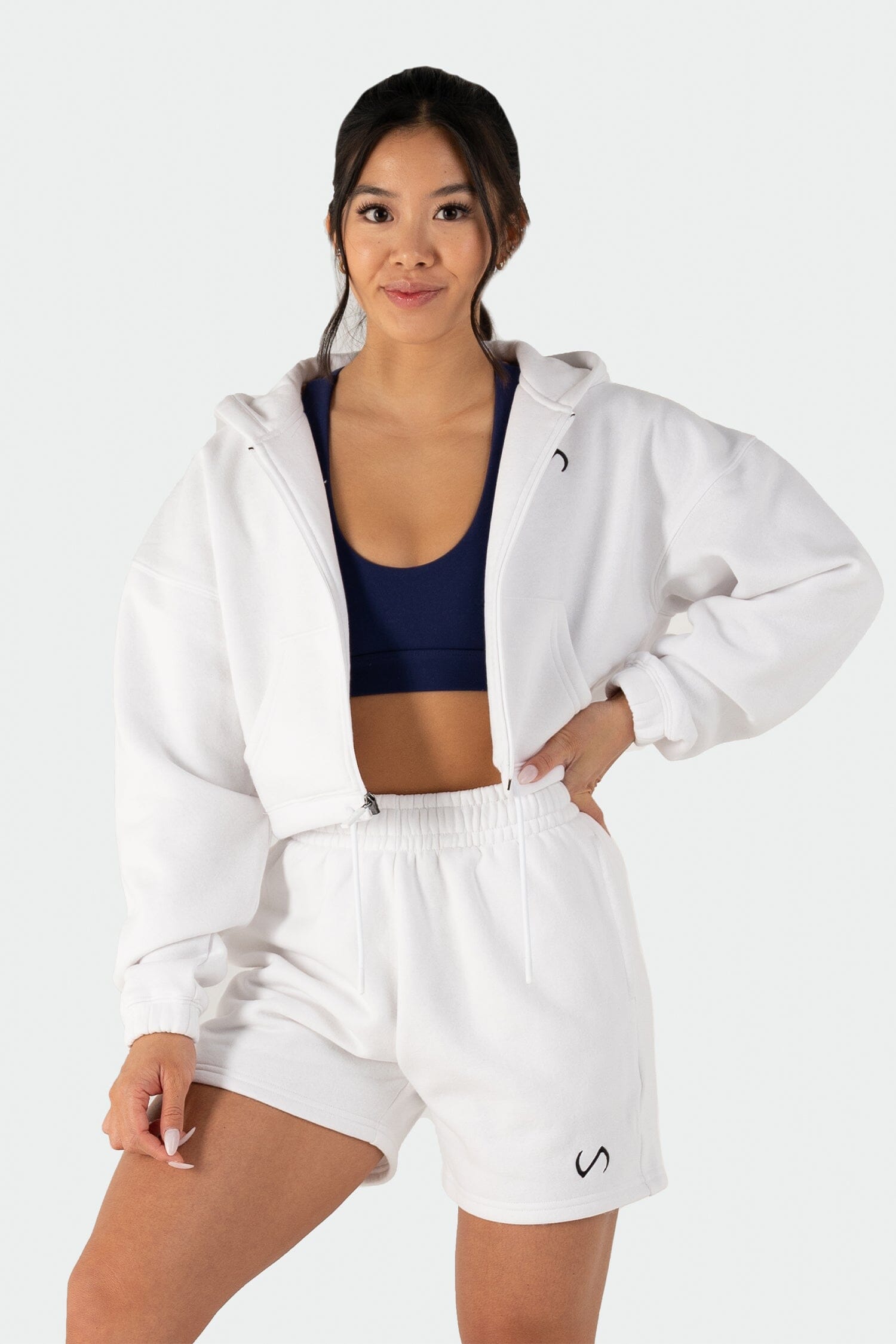 TLF Reset – Fleece Cropped Zip-up Hoodie - WHITE - 1