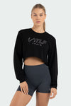 TLF Train Long Sleeve Crop Tee - Cropped Long Sleeve Workout Top - Black - 1